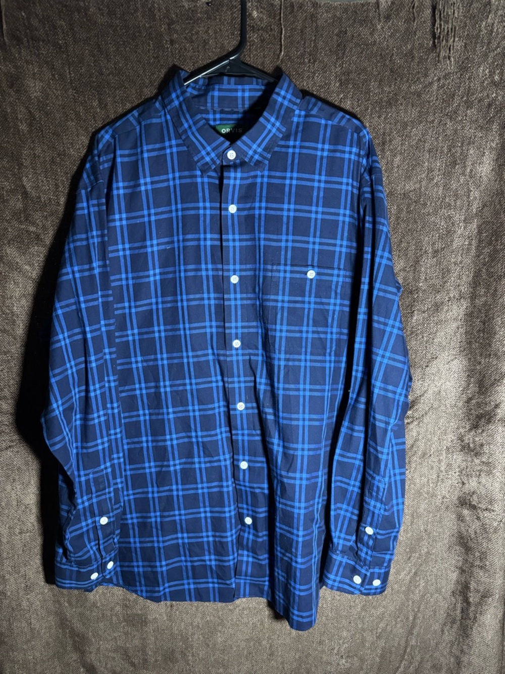 Orvis Navy and Royal Blue Plaid Button-Down Shirt